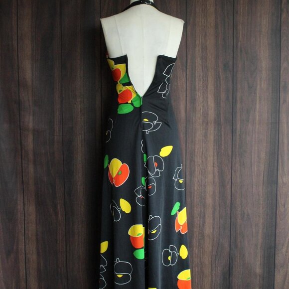 Vintage 1970s 1980s Dress, Joseph Magnin Maxidress, Primary Color Florals Halter - Picture 10 of 10